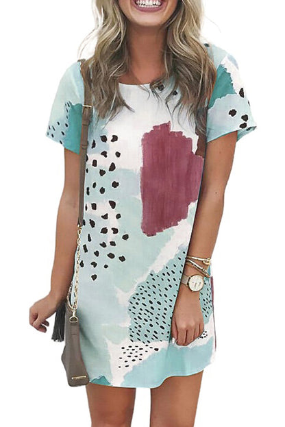 Tie Dye and Spotted Print Color Block Casual T Shirt Summer Dress - Eloy Royal