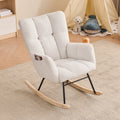 050-Teddy Fabric Leisure Rocking Chair with Tufted Backrest, Upholstered Glider Nursery Chair with Side Pockets for Living Room, Bedroom, Ivory