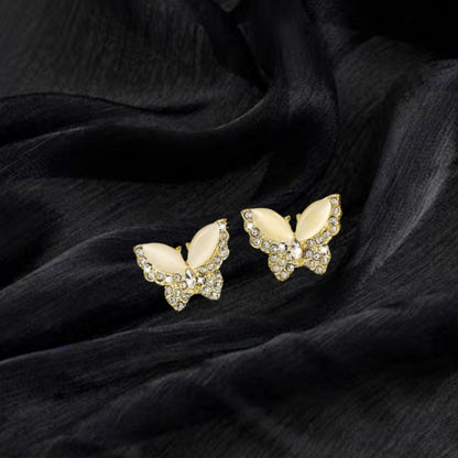 Fairy Ear Studs Full Of Diamond Opal Butterfly