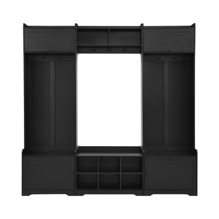 VIBE HAUS 79.1''Wide Modern Hall Tree with Shoe Storage, 4-in-1 Entryway Bench with 8 Cubbies, 7 Coat Hooks & Adjustable Shelf for Hallway, living room, Black