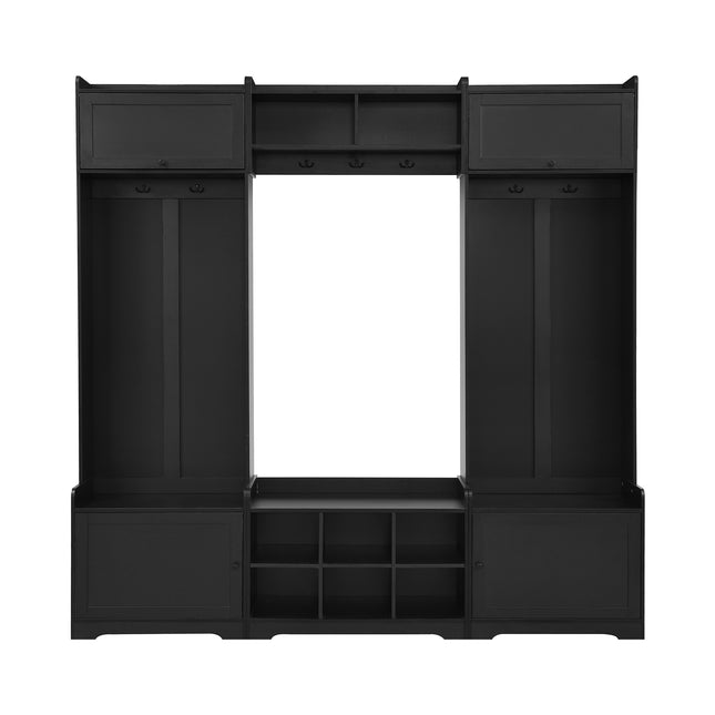 VIBE HAUS 79.1''Wide Modern Hall Tree with Shoe Storage, 4-in-1 Entryway Bench with 8 Cubbies, 7 Coat Hooks & Adjustable Shelf for Hallway, living room, Black