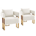 TS Modern Decorative Chair with Gold Metal Legs, White Velvet Fleece Upholstered Side Chair for Living Room, Dressing Area, Reception Room, Office, 2PCS
