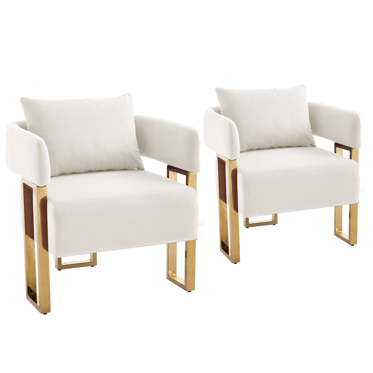 TS Modern Decorative Chair with Gold Metal Legs, White Velvet Fleece Upholstered Side Chair for Living Room, Dressing Area, Reception Room, Office, 2PCS