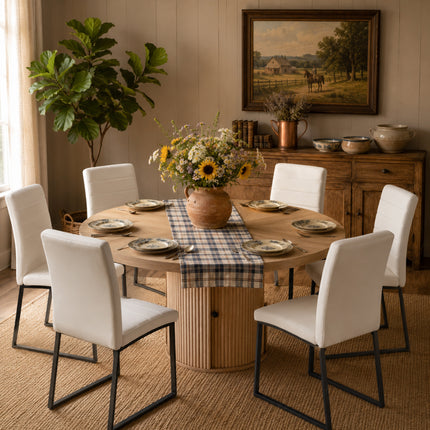 6piece PU Padded Dining Chair Set with 47.2 in Round Roman Column Table, Storage Included, Suitable for Restaurants/Wooden color