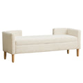 64.7' Upholstered Corduroy Flip-top Storage Bench with Rubberwood Legs, Armrests & Backrest for Bedroom, Living Room, Hallway, lvory