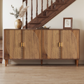 62.6-Inch Walnut Sideboard with Storage, 4-Door Credenza Featuring Vertical Grooved Detailing, Multifunctional Accent Cabinet Suitable for Dining Room, Living Room, Entryway, and Kitchen