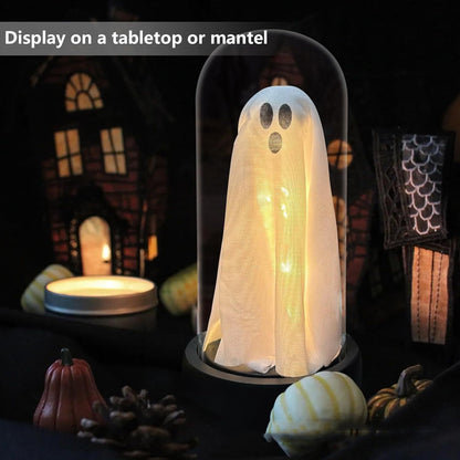 Light Up Ghost In Glass Cloche Light Up Ghost In Glass Clock