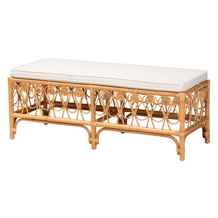 Modern bohemian Natural Brown Rattan Bench