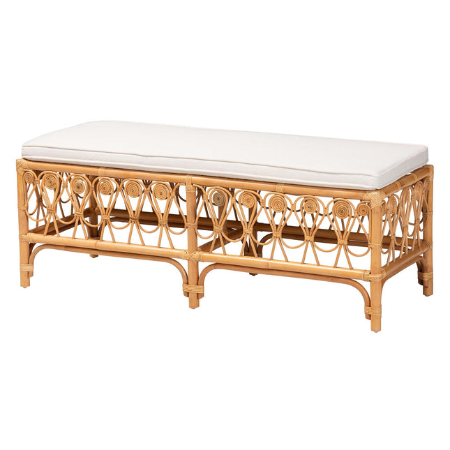 Modern bohemian Natural Brown Rattan Bench