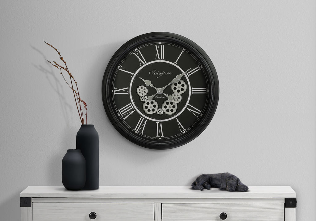 Lerici Moving Gear Wall Clock, Black, 23 in