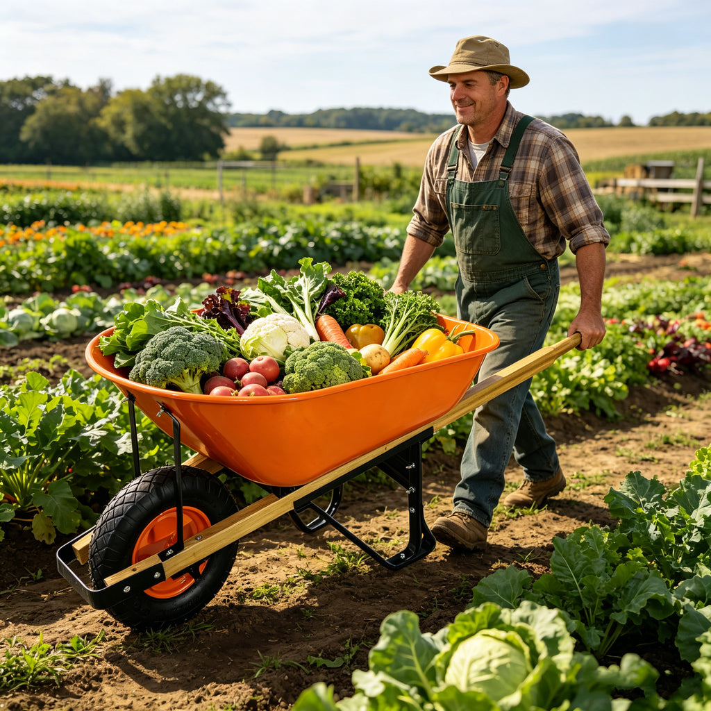 Steel TRAY wheel barrow Single wheeled trolley for green garden 15 inch pneumatic wheel