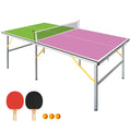 6FT Foldable & Portable Table Tennis Table – Mid-Size Ping Pong Table Set for Indoor Play, Includes Net, 2 Paddle, and 3 Balls with Green and Purple Tabletop