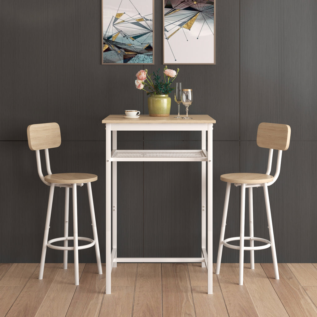 Bar table, equipped with 2 bar stools , with backrest and partition (beige)