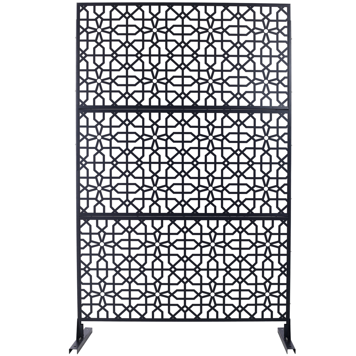 Outdoor & Indoor Privacy Screen Metal Privacy Screen 76' H×48' W, Freestanding Decorative Privacy Screen for Deck Balcony Patio, Privacy Fence Panels for Outside Lawn Garden PS106 BLACK