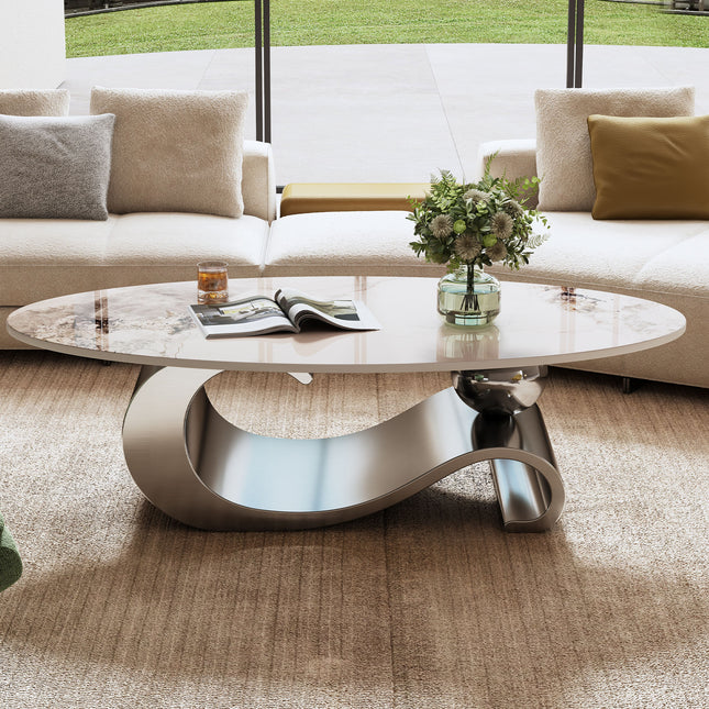 49.2 in Faux Marble Oval Coffee Table with Modern Center Table