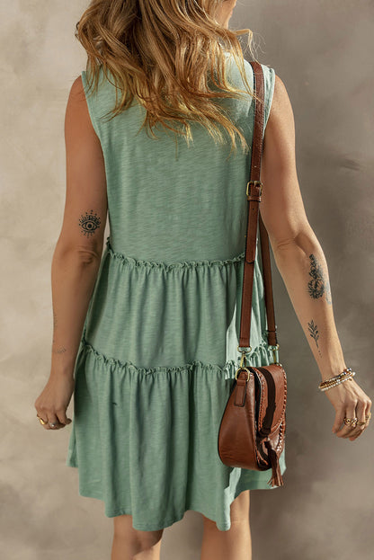 Moonlight Jade Split V Neck Tiered Flowy Sleeveless Dress - Eloy Royal