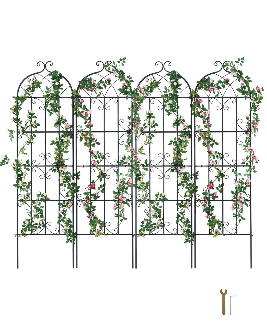 Garden Trellis for Climbing Plants, 71 x 20 in, 4 Packs Rustproof Metal Garden Flower Trellis, Outdoor Climbing Rose Trellis Cucumbers Support, Decorative Clematis Trellis for Courtyards Lawns