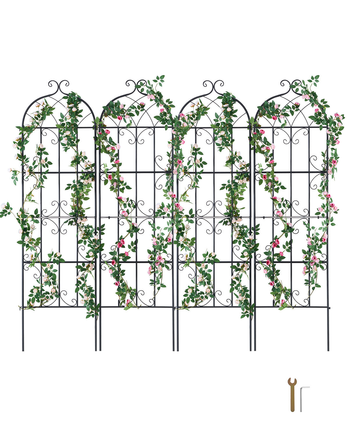 Garden Trellis for Climbing Plants, 71 x 20 in, 4 Packs Rustproof Metal Garden Flower Trellis, Outdoor Climbing Rose Trellis Cucumbers Support, Decorative Clematis Trellis for Courtyards Lawns