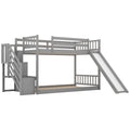 Gray Twin over Twin Bunk Bed with Convertible Slide and Stairway, Pine Wood and MDF, 92.8''L x 42.3''W x 50.6''H