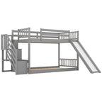 Gray Twin over Twin Bunk Bed with Convertible Slide and Stairway, Pine Wood and MDF, 92.8''L x 42.3''W x 50.6''H