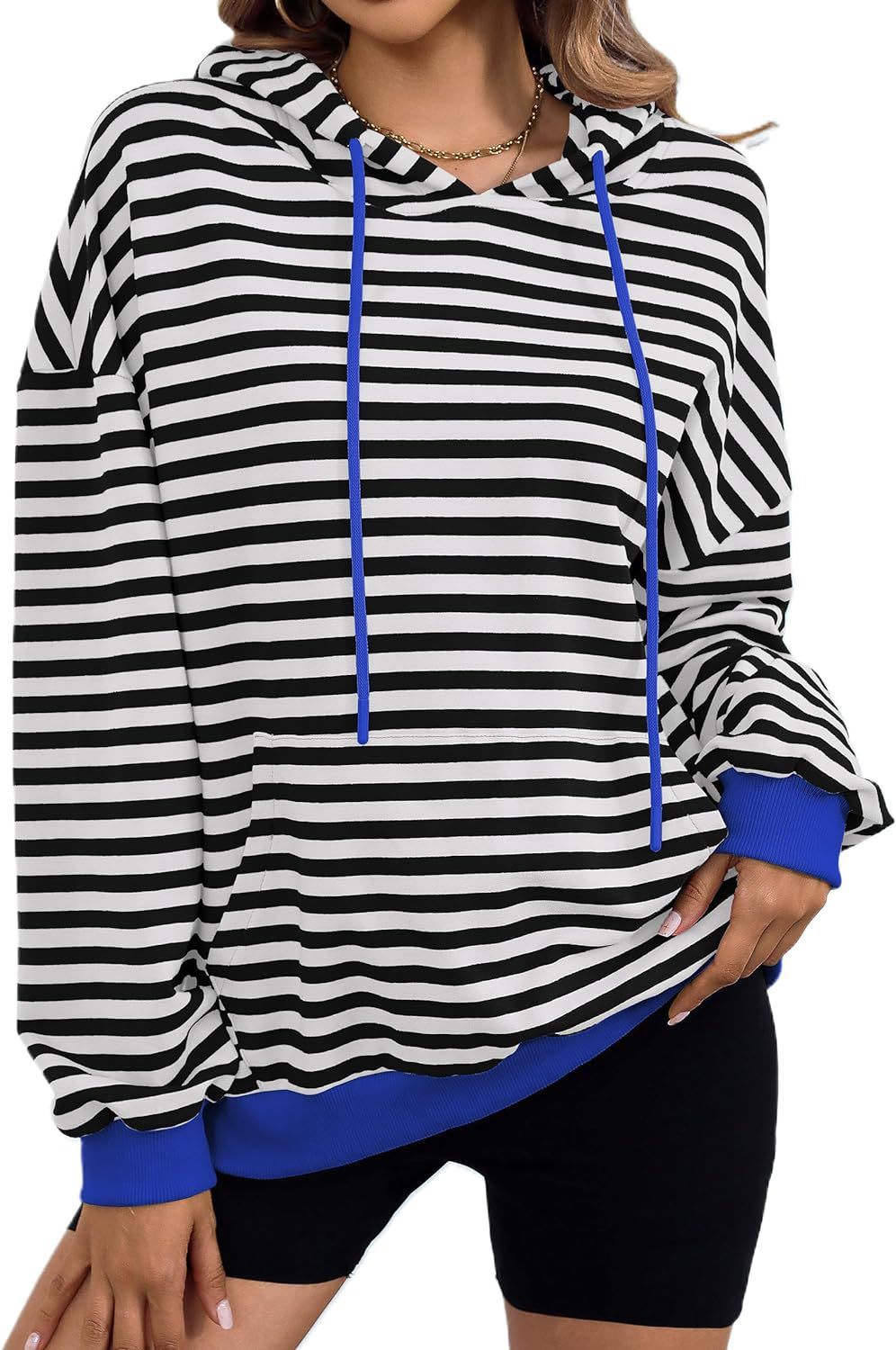 Women's Loose Casual Striped Hoodie