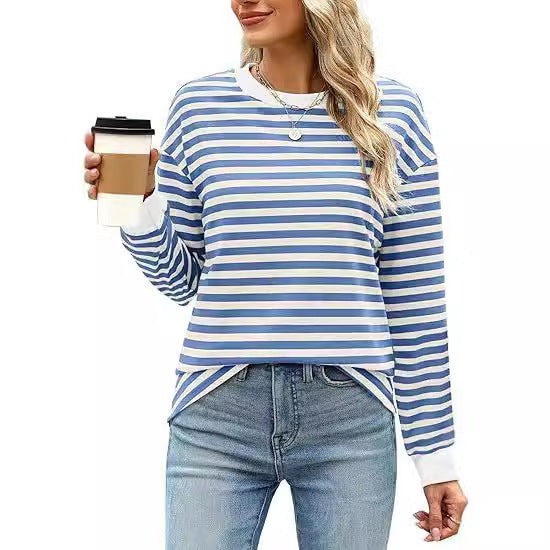 Women's Striped Pattern Round Neck Long-sleeved Sweater