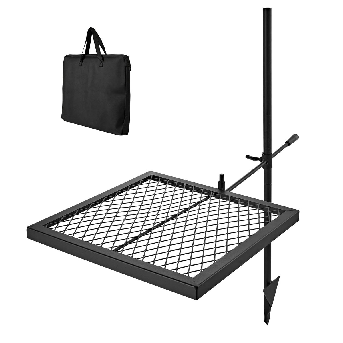 Heavy Duty Swivel Campfire Grill, 16' Portable Camping Grill Grate, Sturdy Steel BBQ Mesh, 360° Height Adjustable Over Fire Pit Equipment with Carrying Bag, for Outdoor Open Flame Cooking, Black