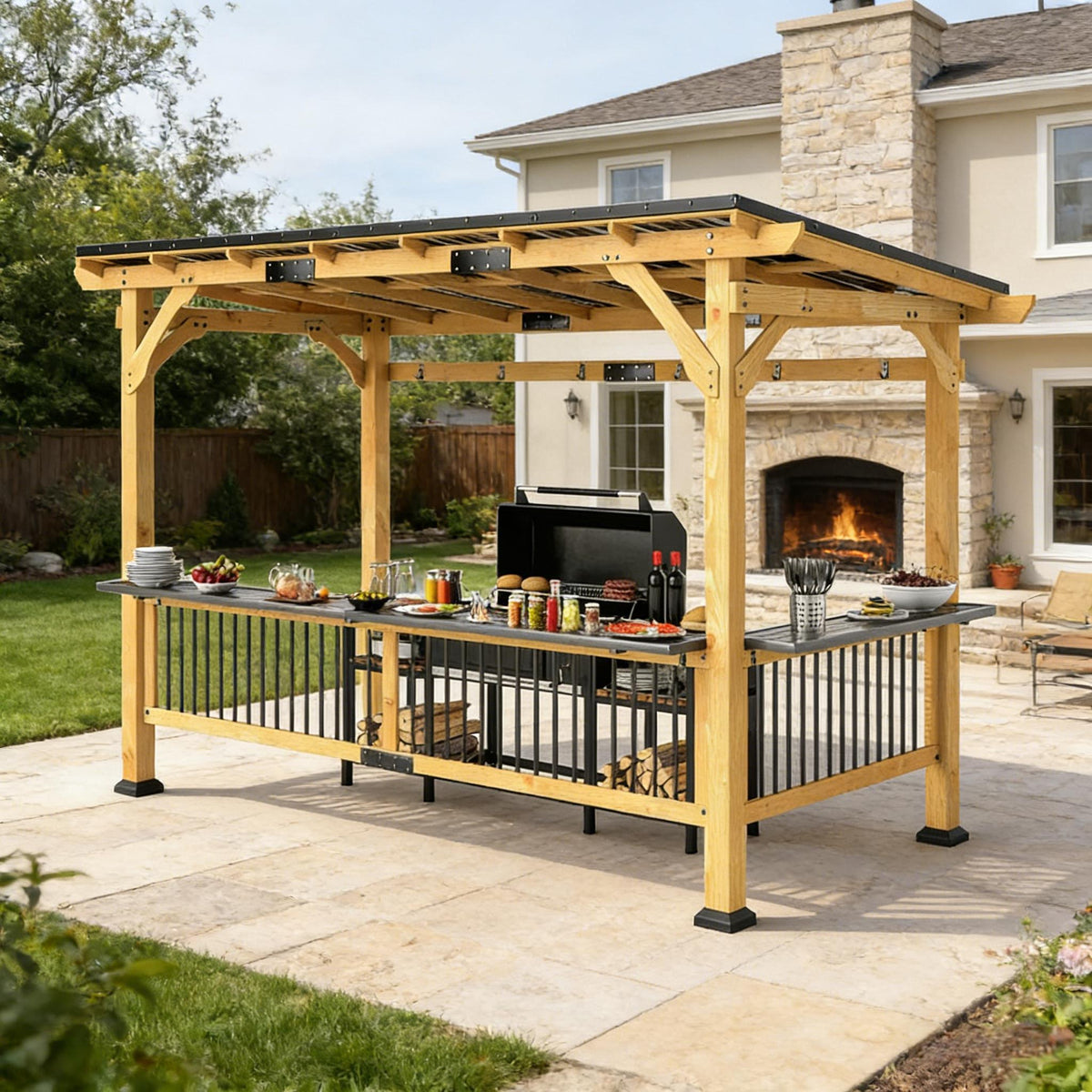 Outdoor Hardtop Grill Gazebo,Wooden BBQ Grill Gazebo