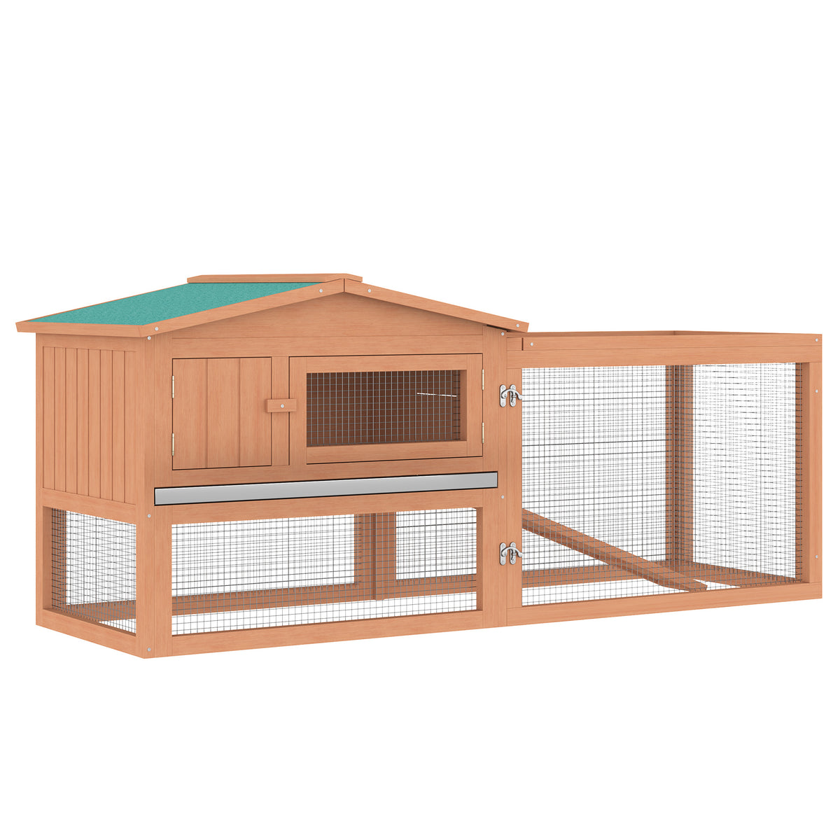 PawHut Rabbit Hutch 2-Story Bunny Cage Small Animal House with Slide Out Tray, Detachable Run, for Indoor Outdoor, 61.5' x 23' x 27', Natural