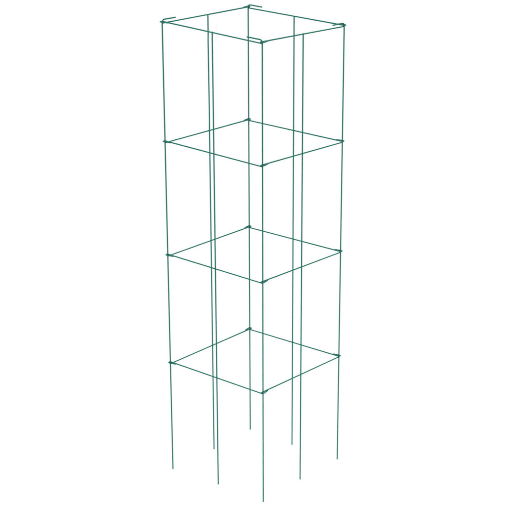 Tomato Cages, 11.8' x 11.8' x 46.1', 10 Packs Square Plant Support Cages, Green PVC-Coated Steel Tomato Towers for Climbing Vegetables, Plants, Flowers, Fruits