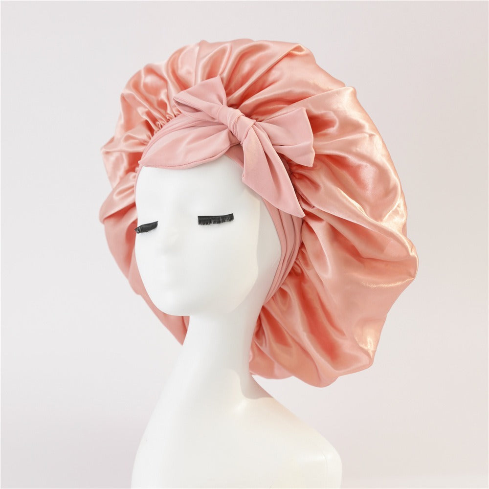 Satin Ribbon Round Bow Elastic Nightcap