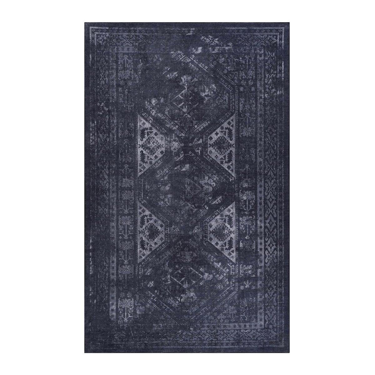 MAVAL Black Washable Rug 9x12 Area Rug (Black+Gray, 9'x12') Modern, Contemporary, Non-Shedding & Easy to Clean, Ideal for Living Room, Bedroom, Dining Space, 144*108 inch