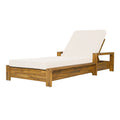 Teak Finish Acacia Wood Chaise Lounge with 3-Fold Cream Cushion Set, 3-Position Adjustable Backrest, Water Resistant Outdoor Recliner for Patio Pool Backyard