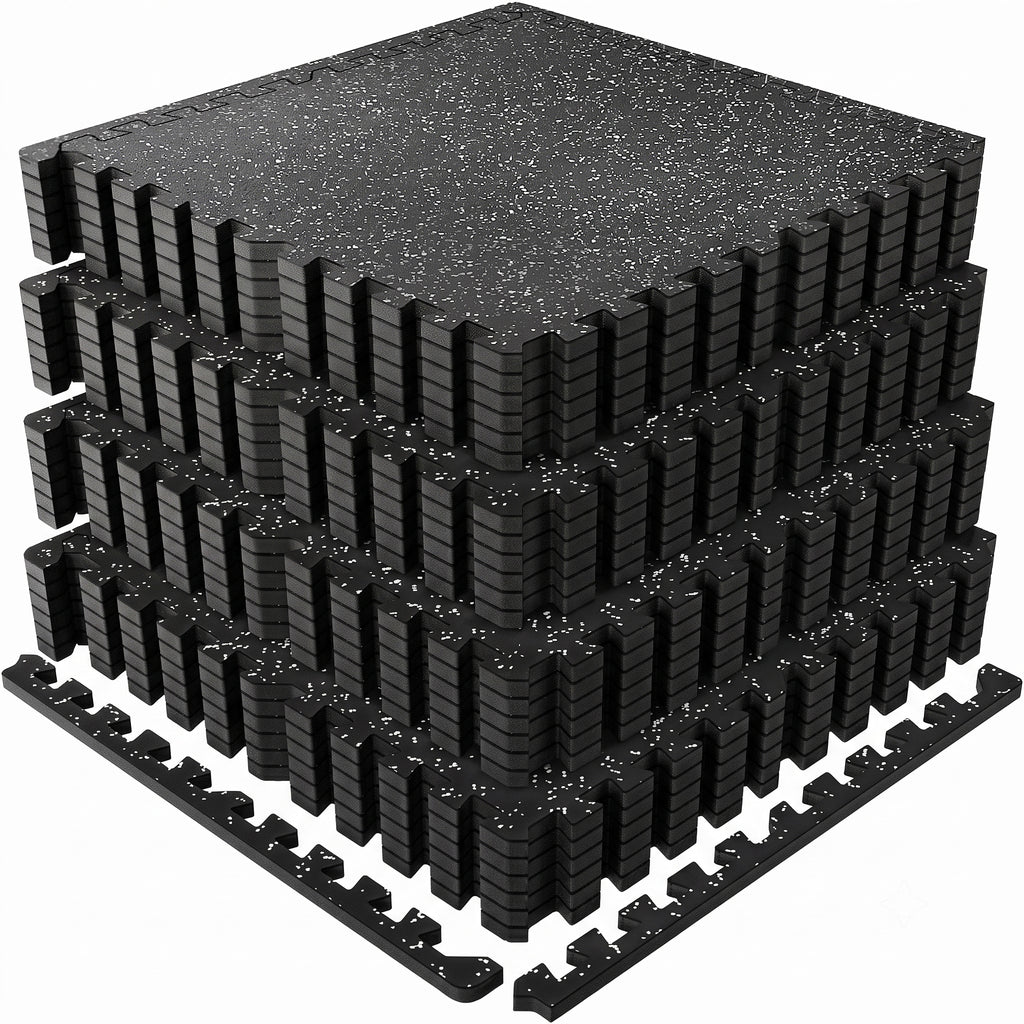 0.6 Inch Thick Gym Floor Mats, 24 Tiles Rubber Top with EVA Foam, 24' x 24' Gym Flooring Workout Mats with 96sq.ft Coverage, Interlocking Puzzle Gym Mats for Gym, Home, Garage, Black & White