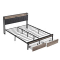 Modern Queen Size Metal Platform Bed Frame with Upholstery Storage Headboard and USB Liner