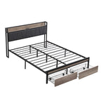 Modern Queen Size Metal Platform Bed Frame with Upholstery Storage Headboard and USB Liner