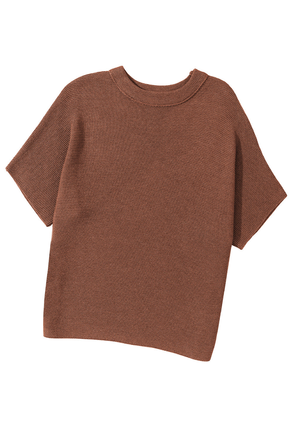 Coffee Mock Neck Short Batwing Sleeve Sweater - Eloy Royal