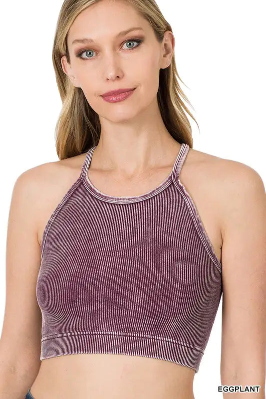 WASHED RIBBED SEAMLESS CROPPED CAMI TOP