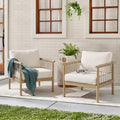 Light Teak Acacia Wood Rope Club Armchair, Oversized Outdoor Lounge Chair for Patio, Backyard with Cream Cushions(Set of 2)