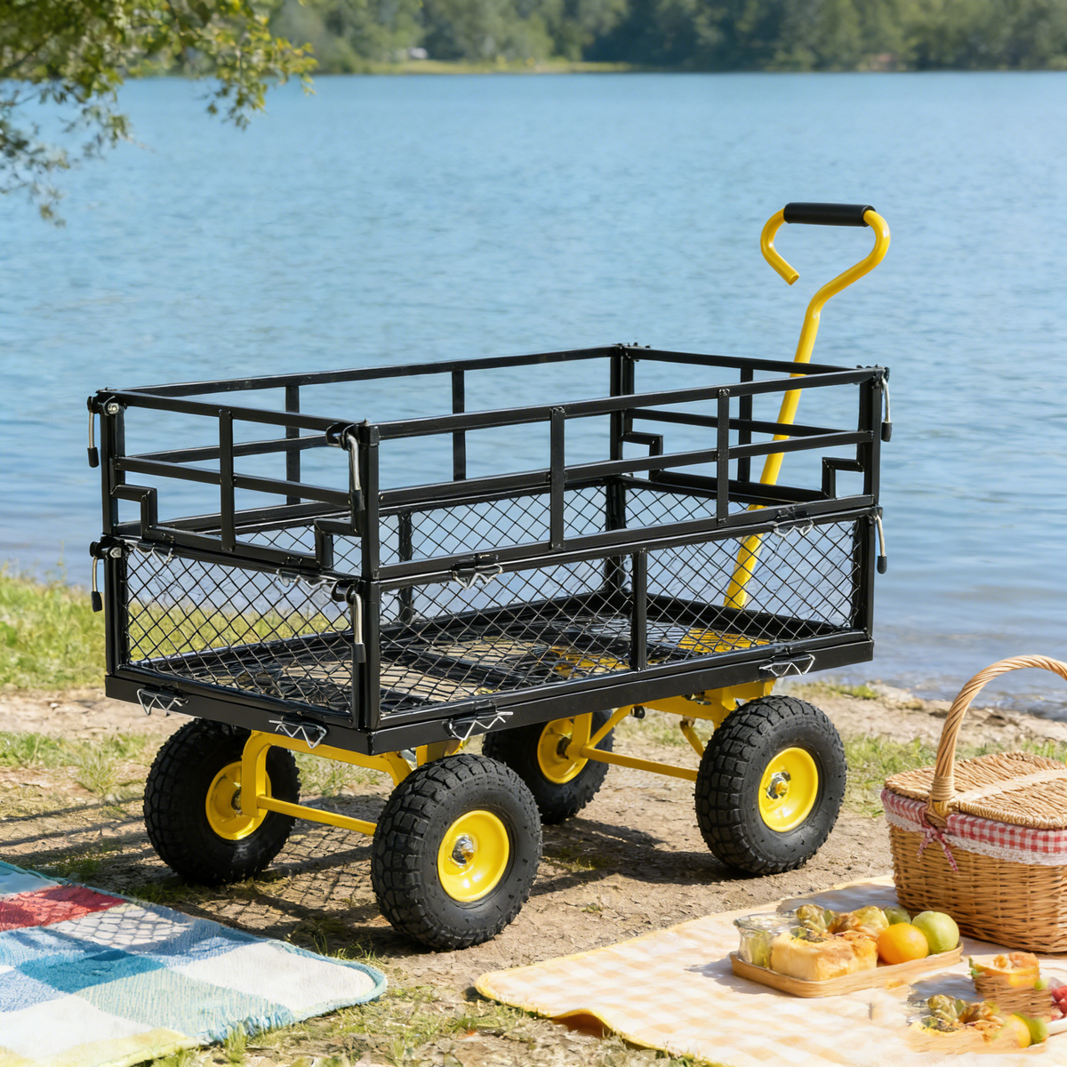 Wagon Cart Garden cart trucks make it easier to transport firewood Yellow+Black