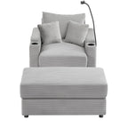 Modern Style Single Sofa Couch with Storage, USB Ports, Cup Holders, and Phone Holder, Grey Corduroy, 41.7' - Eloy Royal