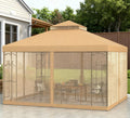 Outdoor Double Roof Outdoor Gazebo Canopy Shelter with Netting,Patio Gazebo with Corner Frame Shelves