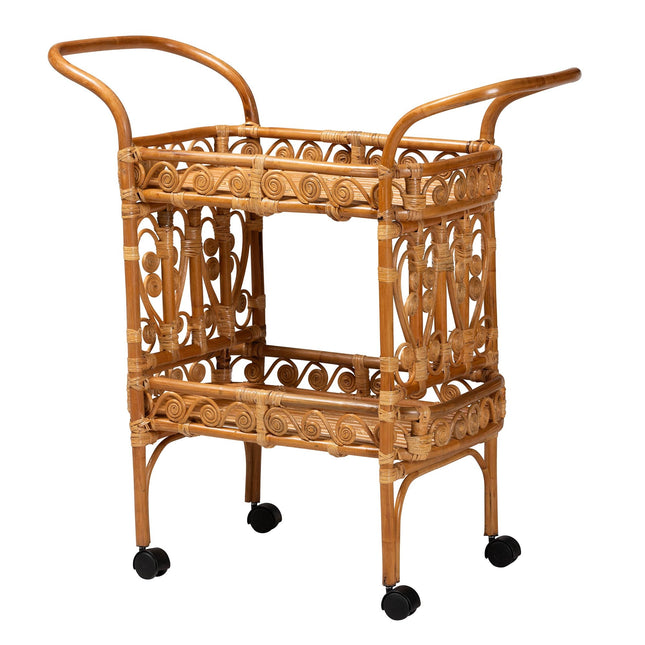 Modern Bohemian Natural Brown Rattan Kitchen Cart