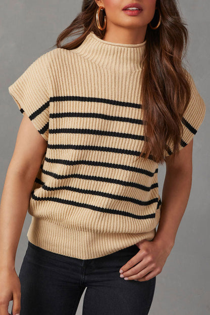 Wholesale Parchment Striped Knit Mock Neck Short Sleeve Sweater - Eloy Royal