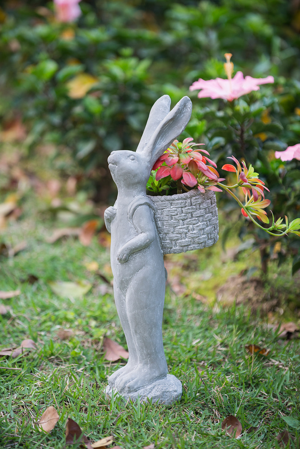 8.5x5.5x19.5' Tall Gray Cement Rabbit Basket Planter
