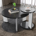 32.68' & 16.93' round coffee table end table sofa table side table set with black OAK veneer surface 25mm MDF for living room dinning room bedroom, Sintered stone legs White+Black, 83 + 43cm diameter