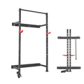 Folding Power Cage, Wall-Mounted Power Rack Squat Rack, Multifunctional Strength Training Workout Equipment with Landmine Holder, Adjustable J-Hooks & Pull-Up Bar for Home Gym, 1000LBS Capacity