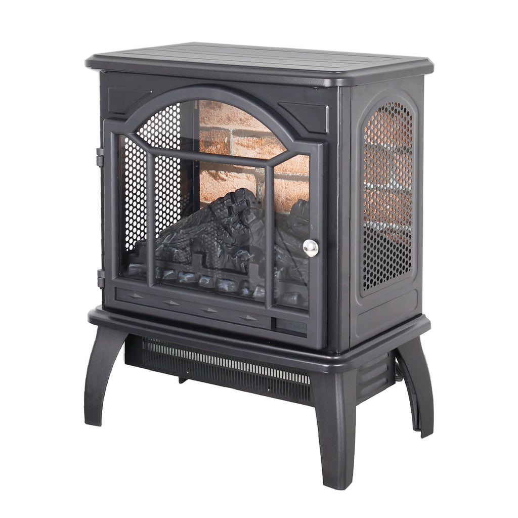 Antique Black 3D Flame Electric Infrared Quartz Fireplace Stove with Remote Control, Tempered Glass and Sheet Metal, 18 Inch