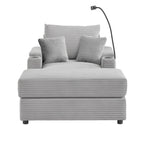 Modern Style Single Sofa Couch with Storage, USB Ports, Cup Holders, and Phone Holder, Grey Corduroy, 41.7' - Eloy Royal