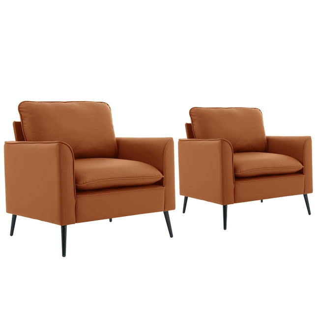 TS Nordic Retro Brown Leather Upholstered Sofa Chair 2PC Living Room Balcony